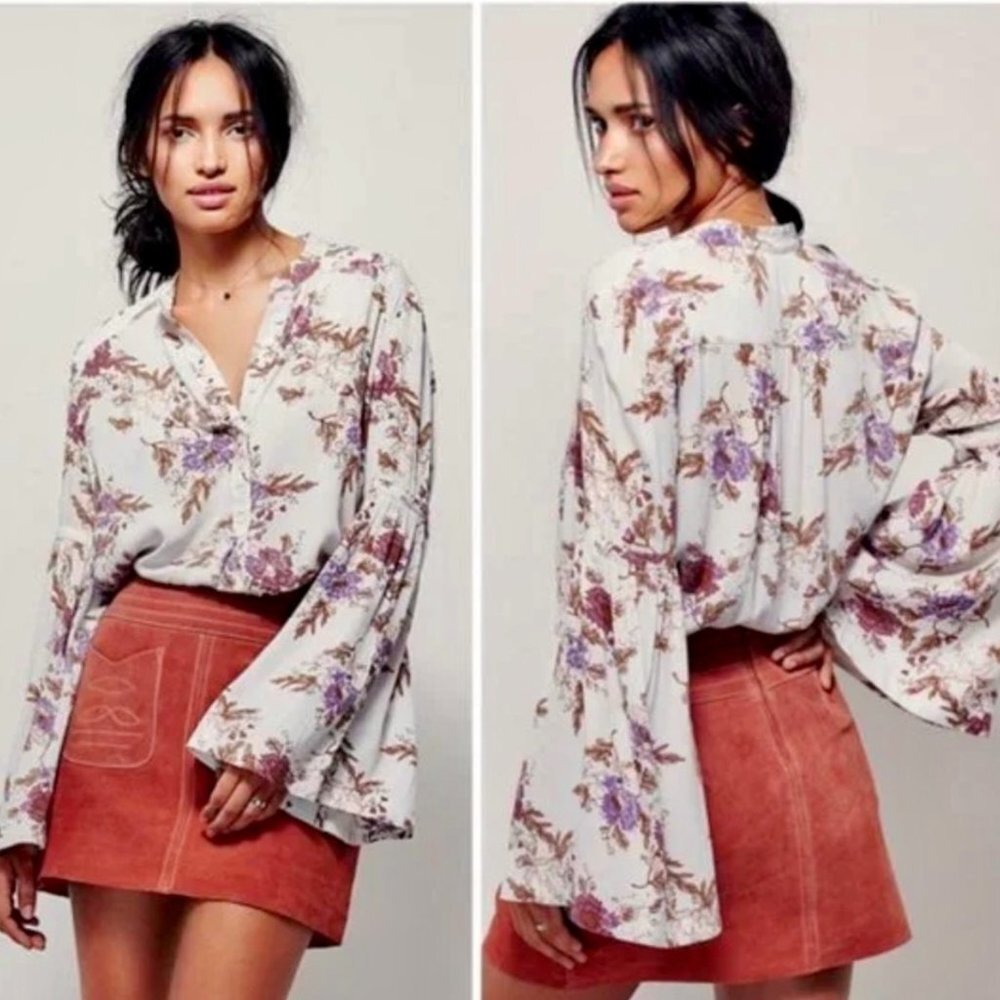 NWT Free People Easy Girl Floral Popover Tunic Blouse Top Size Small